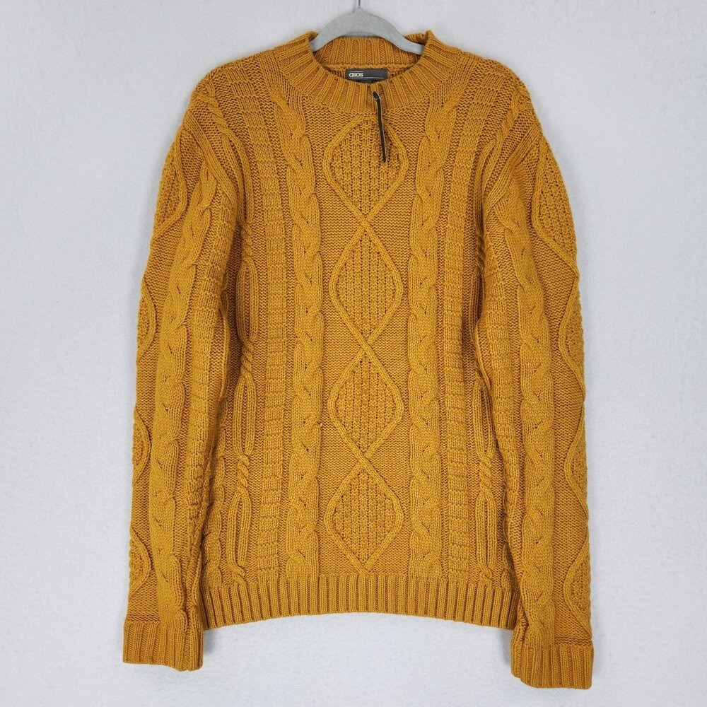 ASOS Mustard Cable Knit Crewneck Sweater